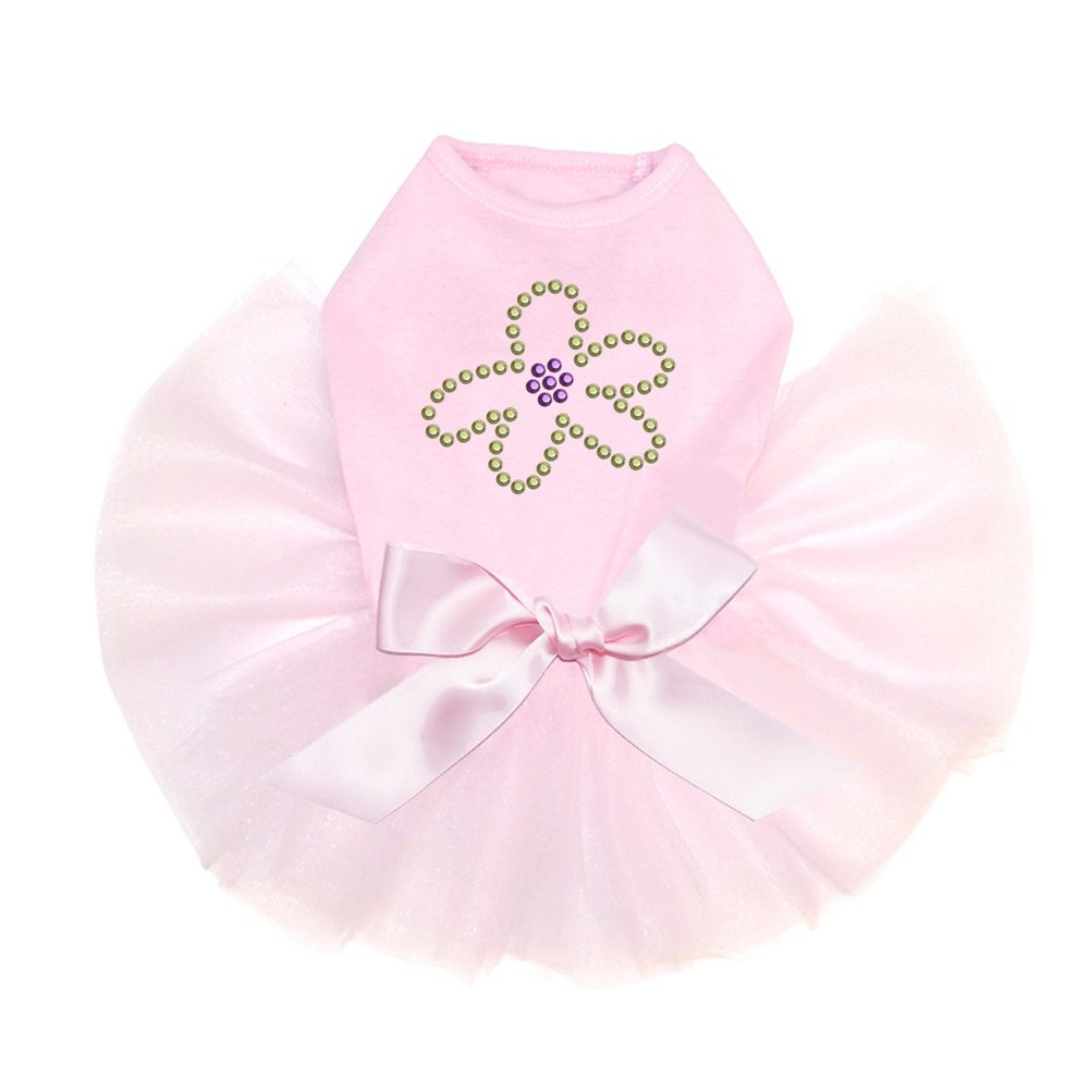 Lime & Purple Flower - Bling Rhinestone Dog Tutu Dress, XL Pink