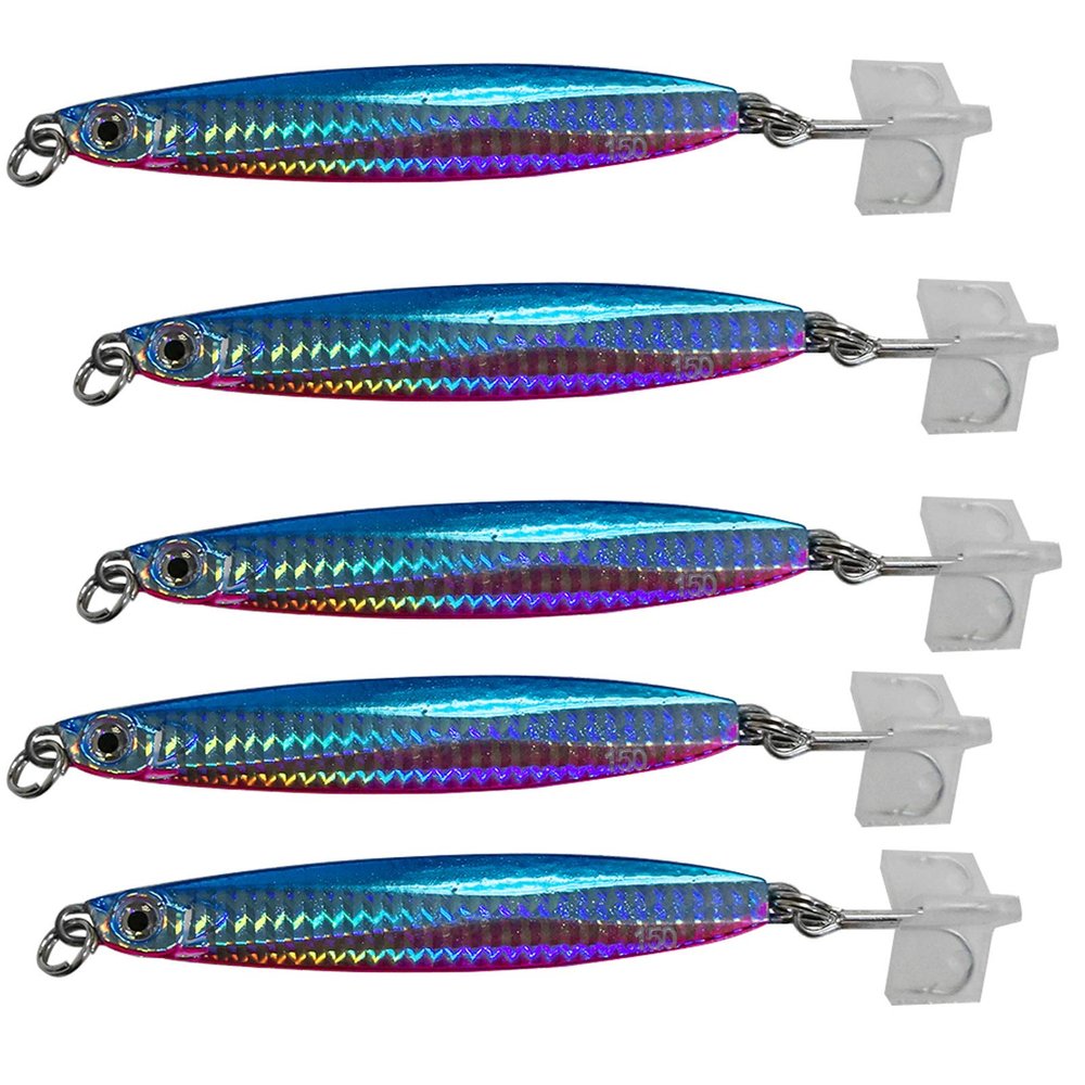 5pcs 5.25oz Colt Sniper jigs 150g coltsniper jig with a 3561D-DT MUSTAD 3X Strong Forge High Carbon Steel Treble Hook - Pink Blue Silver