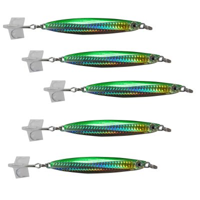 5pcs 5.25oz Colt Sniper jigs 150g coltsniper jig with a 3561D-DT MUSTAD 3X Strong Forge High Carbon Steel Treble Hook - Green Silver