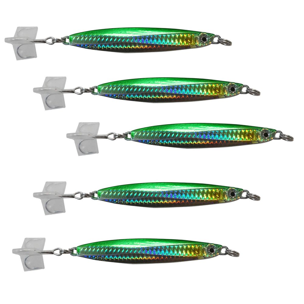 5pcs 5.25oz Colt Sniper jigs 150g coltsniper jig with a 3561D-DT MUSTAD 3X Strong Forge High Carbon Steel Treble Hook - Green Silver