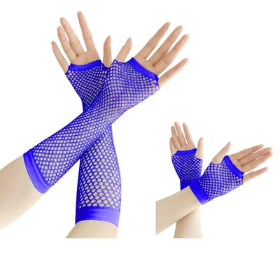 YgneeDom 80s Fishnet Gloves for Women and Girls in Theme Party Costume Accessories (Royal Blue)