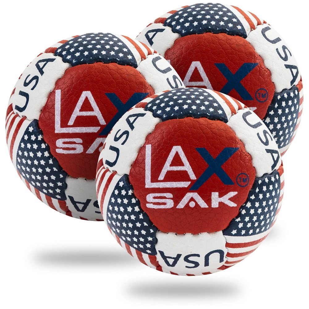 Lax Sak Soft Practice Lacrosse Balls - Same Weight & Size as a Regulation Lacrosse Balls, Great for Indoor & Outdoor Practices, Less Bounce & Minimal Rebounds - American Flag, 3 Pack