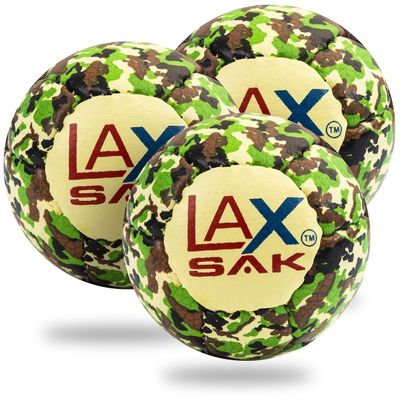Lax Sak Soft Practice Lacrosse Balls - Same Weight & Size as a Regulation Lacrosse Balls, Great for Indoor & Outdoor Practices, Less Bounce & Minimal Rebounds - Trad Camo, 3 Pack