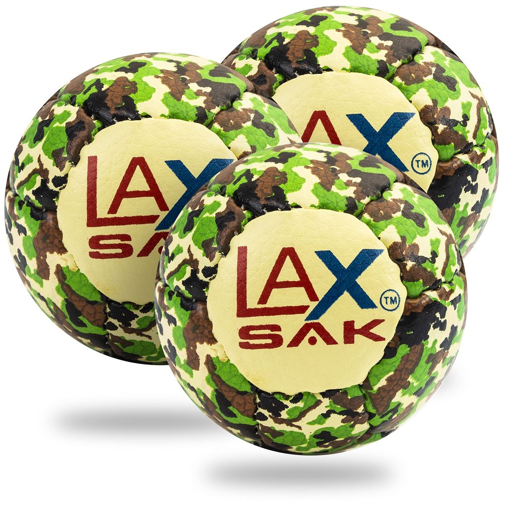 Lax Sak Soft Practice Lacrosse Balls - Same Weight & Size as a Regulation Lacrosse Balls, Great for Indoor & Outdoor Practices, Less Bounce & Minimal Rebounds - Trad Camo, 3 Pack