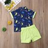 Baby Kids Boy Gentleman Suits, Flamingo Printed Button Down Shirt +Pink Shorts Set 2Pcs Outfits Set (Fluorescent Green+Blue, 3-4T) view 4