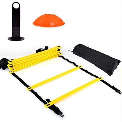 Football Training Ladder,Speed Agility Training Ladder Kit12 Adjustable Flat Rungs and 10 Cones (Orange/Yellow) for Football Soccer Soccer Training Agility Ladder