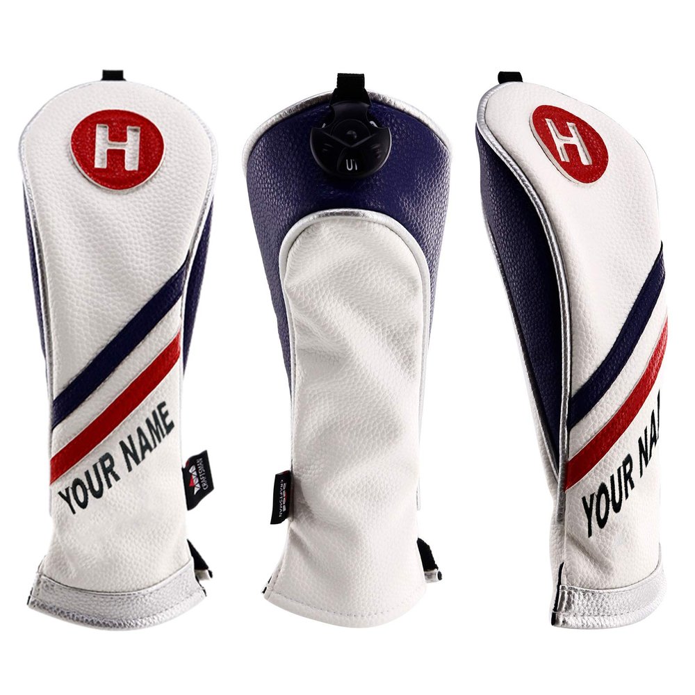 Craftsman Golf Custom Name Red White Blue Pu Leather Stripes H Rescue Hybrid Headcover (Custom Hybrid Cover)