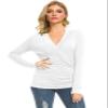 Afibi Womens Slim Fitted Deep V Neck Cross Wrap Top Long Sleeve T-Shirts (X-Large, White) view 2