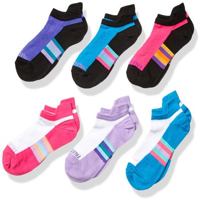 Fruit of the Loom girls Active Lightweight No Show Tab 6 Pair Casual Sock, White Assorted, Shoe Size 4-10 US