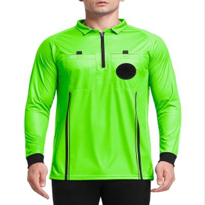 FitsT4 Sports Men's Pro Soccer Referee Jersey Long Sleeve Ref Shirt Green Medium