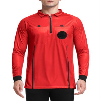 FitsT4 Sports Men's Pro Soccer Referee Jersey Long Sleeve Ref Shirt Red X-Small