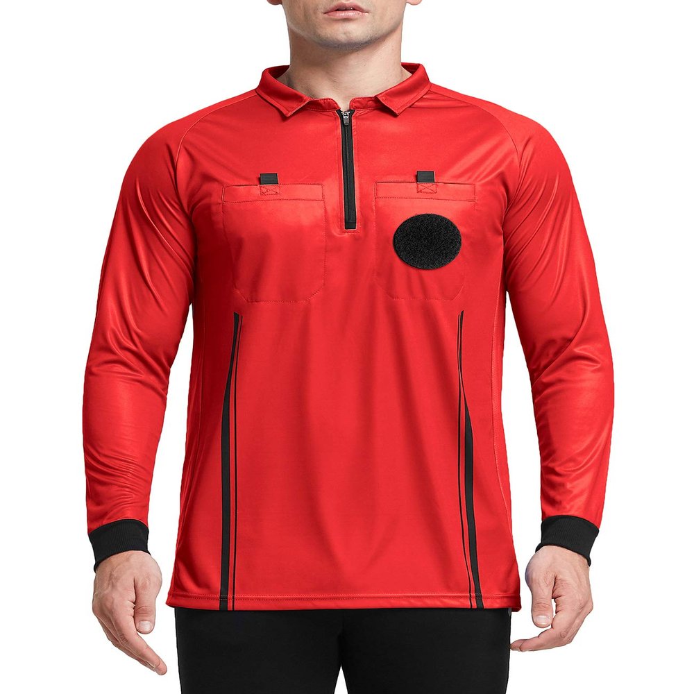 FitsT4 Sports Men's Pro Soccer Referee Jersey Long Sleeve Ref Shirt Red X-Small