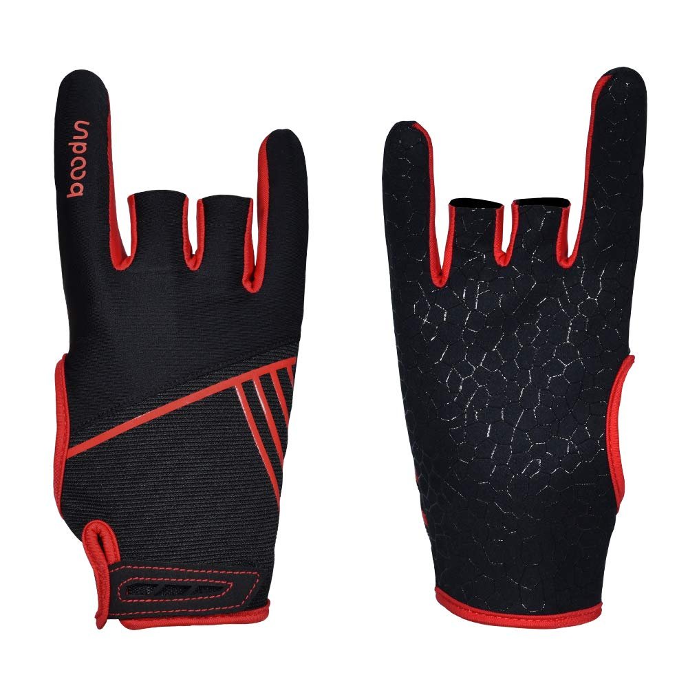 Mumian Professional Anti-Skid Bowling Gloves Comfortable Bowling Accessories Semi-Finger Instruments Sports Gloves Mittens for Bowling (Black Red, M)