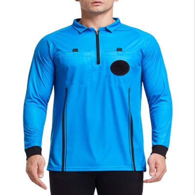 FitsT4 Sports Men's Pro Soccer Referee Jersey Long Sleeve Ref Shirt Blue Small