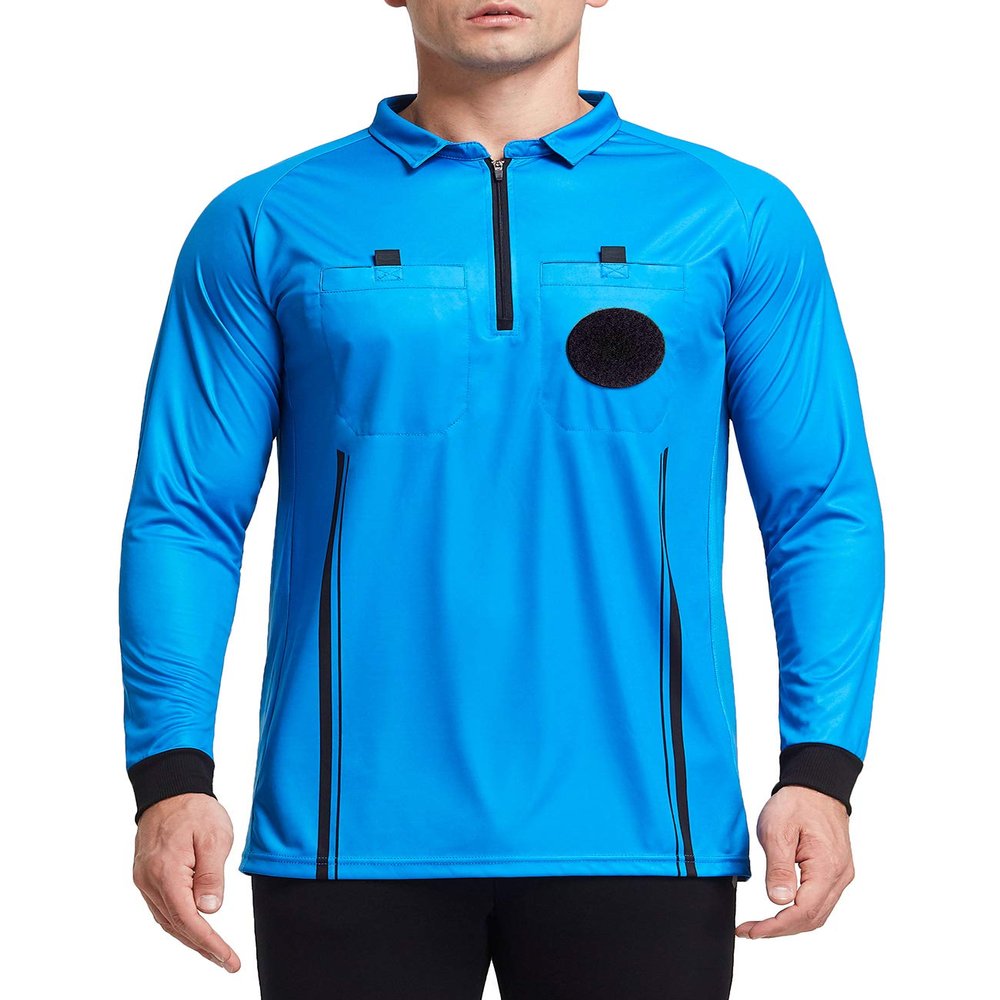 FitsT4 Sports Men's Pro Soccer Referee Jersey Long Sleeve Ref Shirt Blue Small