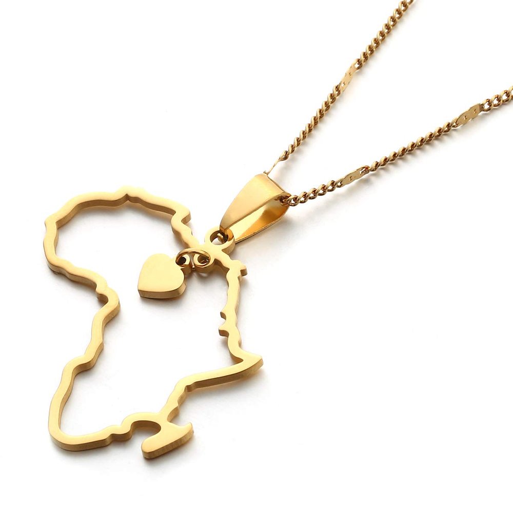 African Map Pendant Necklace Jewelry Heart Charm Map of Africa Continent Jewelry (Gold)