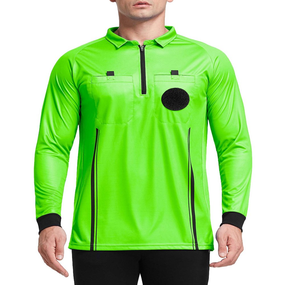 FitsT4 Sports Men's Pro Soccer Referee Jersey Long Sleeve Ref Shirt Green Small