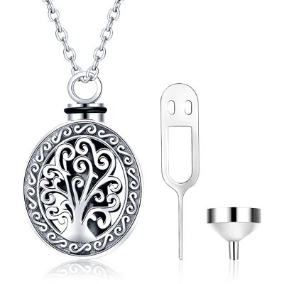 925 Sterling Silver Tree Of Life Urn Pendant Necklace For Ashes, Cremation Ashes Locket Necklace, Memorial Necklace For Mom Dad, Urn Keepsake For Ashes