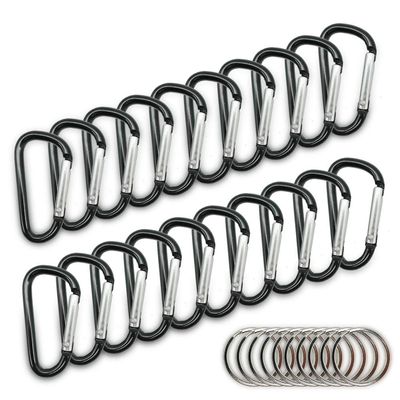 20PCS Mini 1.85"/4.7CM Aluminum Carabiners with 10PCS Nickel Metal Key Rings Lightweight D Shape Keychain Clips Small Multipurpose Carabiner Buckles for Indoor Outdoor Use