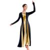 Womens Liturgical Praise Lyrical Dance Dress Loose Fit Full Length Metallic Color Block Long Sleeve Worship Costume Ballet Maxi Swing Gown Black+Gold XXL view 1