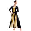 Womens Liturgical Praise Lyrical Dance Dress Loose Fit Full Length Metallic Color Block Long Sleeve Worship Costume Ballet Maxi Swing Gown Black+Gold XXL view 3