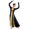 Womens Liturgical Praise Lyrical Dance Dress Loose Fit Full Length Metallic Color Block Long Sleeve Worship Costume Ballet Maxi Swing Gown Black+Gold XXL view 4
