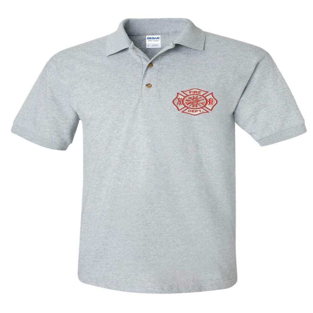 ALLNTRENDS Men's Polo T Shirt Fire Department Embroidered Firefighter Top USA Gift (XL, Sporty Grey)
