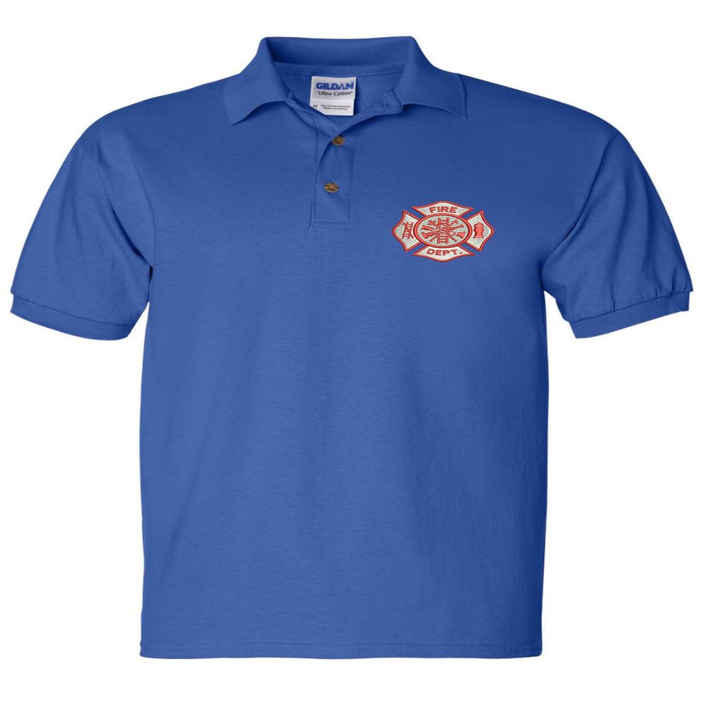 ALLNTRENDS Men's Polo T Shirt Fire Department Embroidered Firefighter Top USA Gift (L, Royal Blue)
