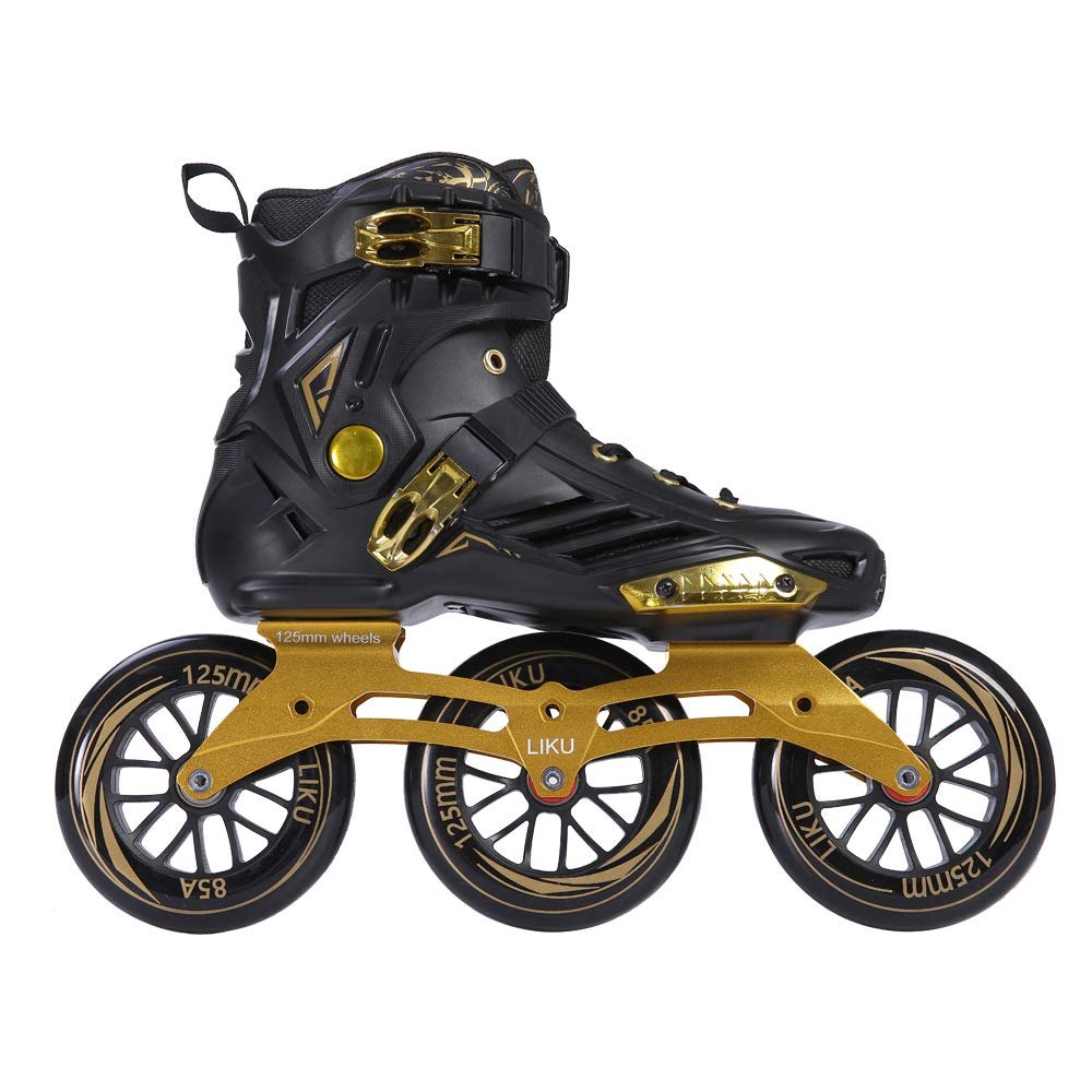 LIKU Performance 125 3WD Speed Inline Skates Black&Gold Racing Skate for Men and Women