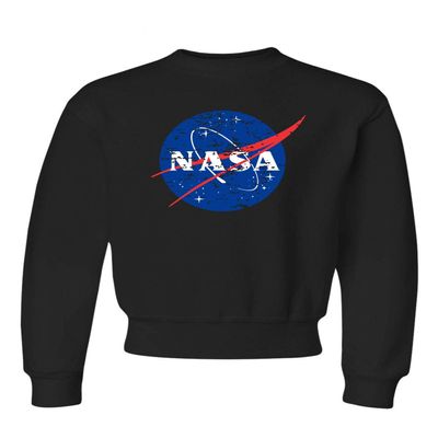 Go All Out L 14-16 Black Youth Distressed NASA Logo Crewneck Sweatshirt