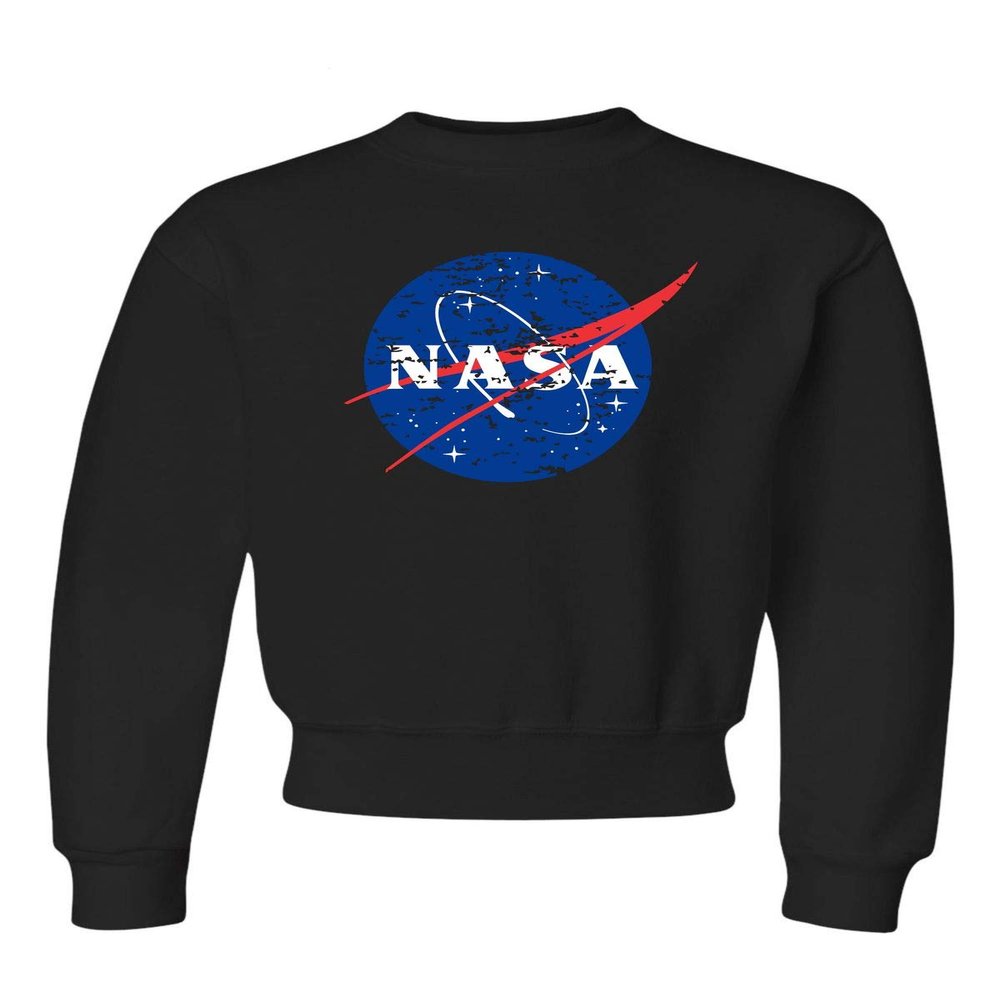 Go All Out L 14-16 Black Youth Distressed NASA Logo Crewneck Sweatshirt