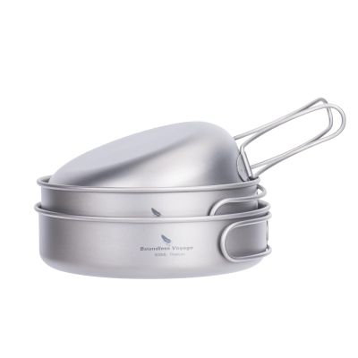 usharedo Camping Titanium Pots Set Titanium Bowl Set Outdoor Cookware Cooking Pan Pot with Folding-Handle Travel Kitchen Mess Kits Picnic Hiking Dishes ti2031c