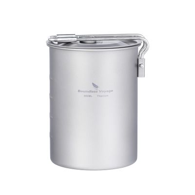 usharedo Ultralight Portable 900ml Outdoor Titanium Pot with Lid Folding Handle Camping Water Rice Food Bowl Cup Mug Bottle Ti15103B11