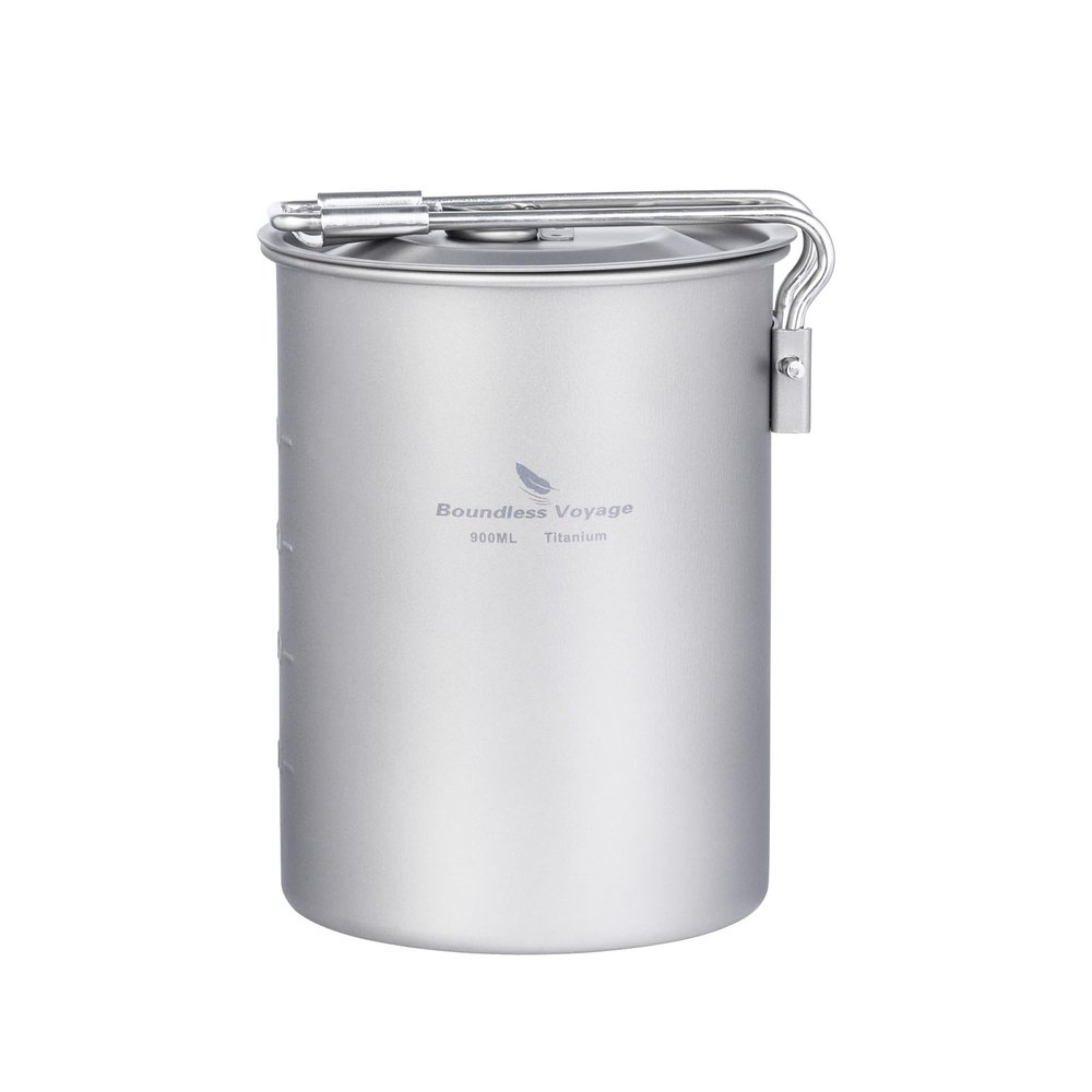 usharedo Ultralight Portable 900ml Outdoor Titanium Pot with Lid Folding Handle Camping Water Rice Food Bowl Cup Mug Bottle Ti15103B11