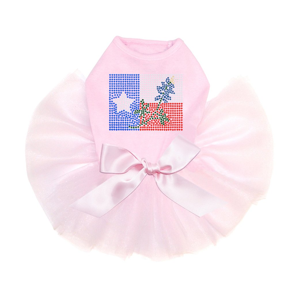 Texas Flag with Bluebonnet - Bling Rhinestone Dog Tutu Dress, 2XL Pink
