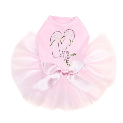 Pink Flip Flops with Flowers - Bling Rhinestone Dog Tutu Dress, 3XL Pink