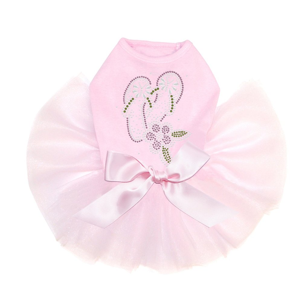 Pink Flip Flops with Flowers - Bling Rhinestone Dog Tutu Dress, 3XL Pink