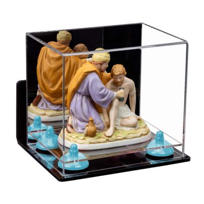 Better Display Cases Versatile Acrylic Display Case - Small Rectangle Box with Mirror, Wall Mount, Light Blue Risers and Clear Base 8.25" x 6" x 6.75" (A003-BLR)