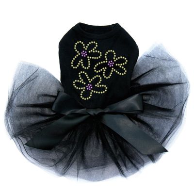 Three Lime Flowers - Bling Rhinestone Dog Tutu Dress, M Black