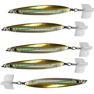 5pcs 5.25oz Colt Sniper jigs 150g coltsniper jig with a 3561D-DT MUSTAD 3X Strong Forge High Carbon Steel Treble Hook - Yellow Silver
