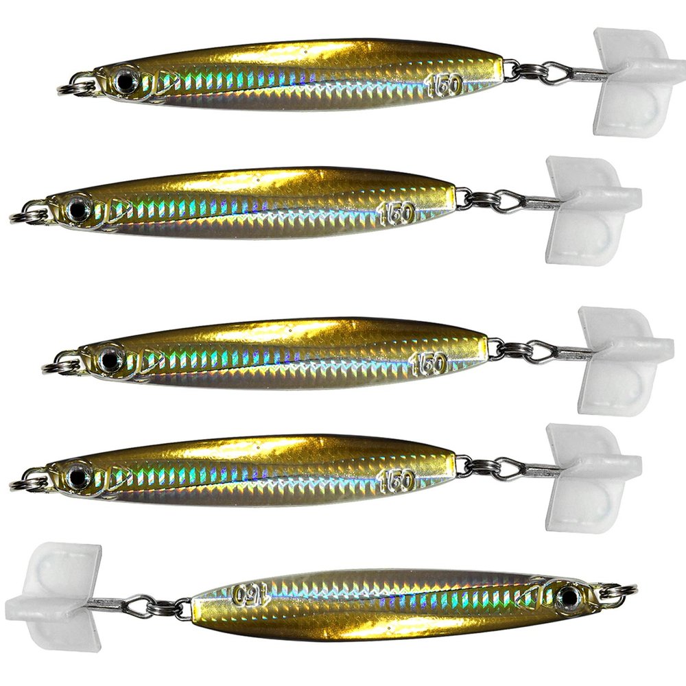 5pcs 5.25oz Colt Sniper jigs 150g coltsniper jig with a 3561D-DT MUSTAD 3X Strong Forge High Carbon Steel Treble Hook - Yellow Silver