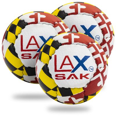 Lax Sak Soft Practice Lacrosse Balls - Same Weight & Size as a Regulation Lacrosse Balls, Great for Indoor & Outdoor Practices, Less Bounce & Minimal Rebounds - Maryland Flag, 3 Pack