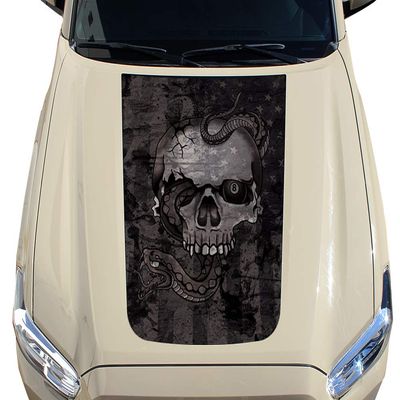 Car-Gear Center Hood Graphics Kit Vinyl Decal Wrap Compatible with Toyota Tacoma 2016-2020 - USA Skulls