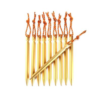 AKOAK 6 Pcs Ultra-Light Tent Nails, Aluminum Alloy Tent Stakes with Wind Ropes for Outdoor Camping(Gold)