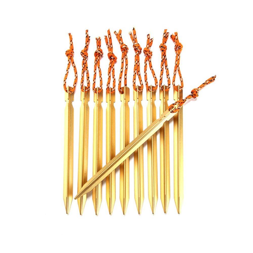AKOAK 6 Pcs Ultra-Light Tent Nails, Aluminum Alloy Tent Stakes with Wind Ropes for Outdoor Camping(Gold)