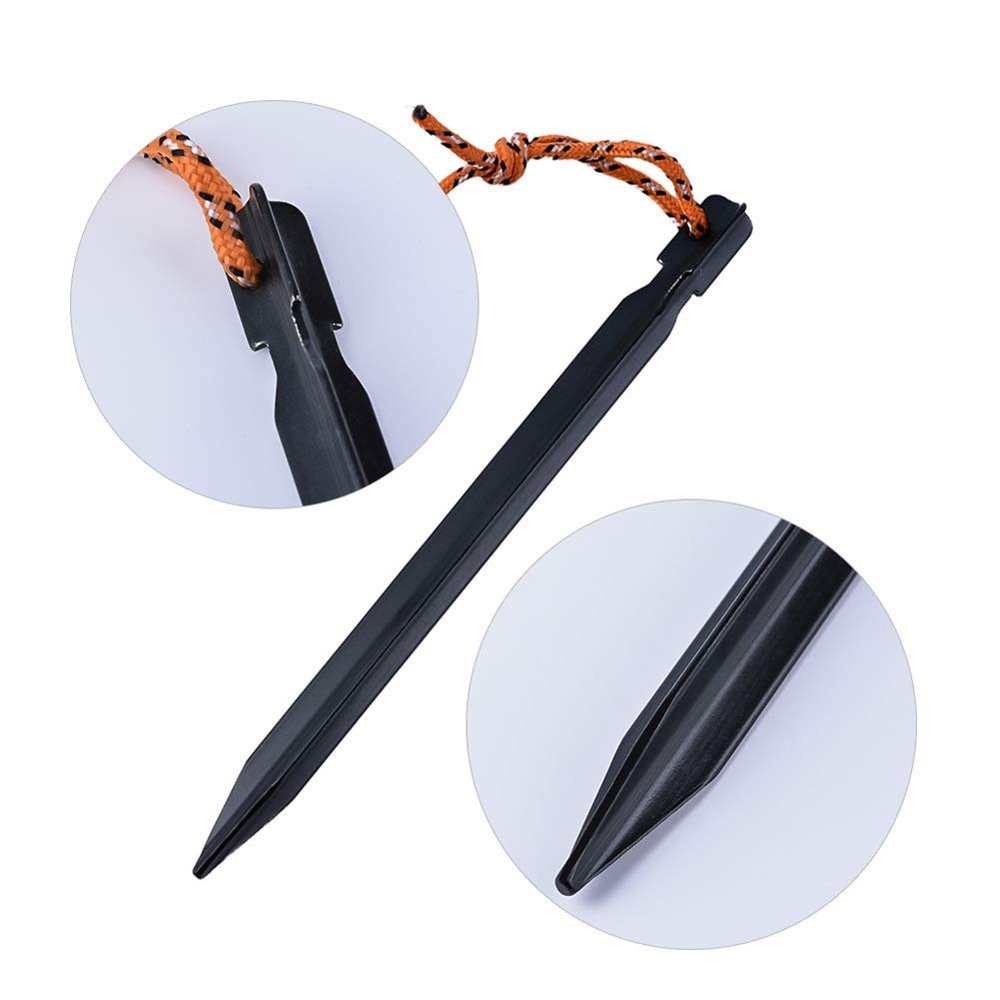 AKOAK 6 Pcs Ultra-Light Tent Nails, Aluminum Alloy Tent Stakes with Wind Ropes for Outdoor Camping (Black)
