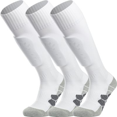 APTESOL Youth Soccer Socks Knee High Team Sport Cushion Sock Women Men Long Tube Cotton Athletic Compression Socks (3-Pair White-A,Large)