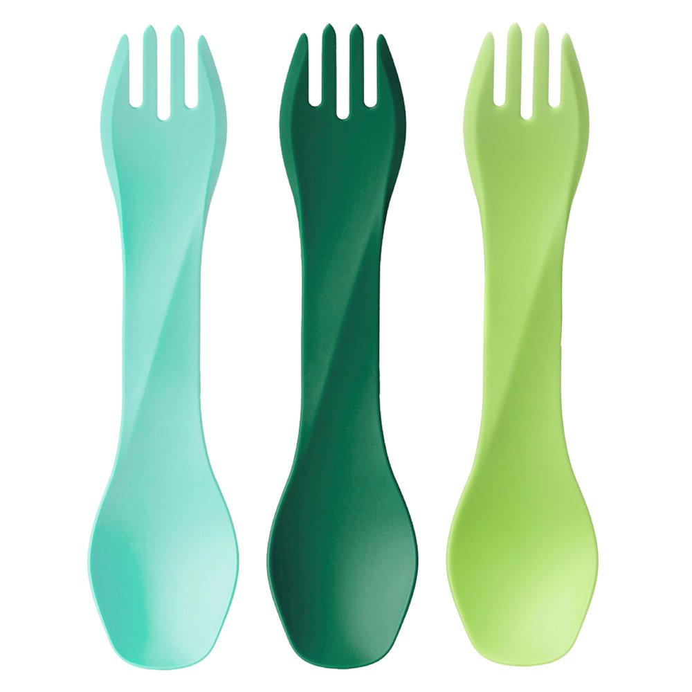 humangear GoBites Uno 3-Pack | Travel & Camping Utensils | Portable & Convertible Dining Ware | Multi-Functional Spork | Mint/Forest Green/Light Green, Uno (Bulk) 3-Pack
