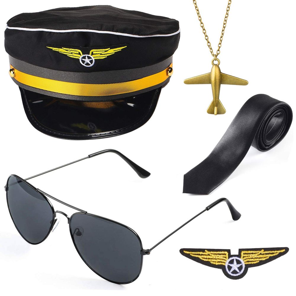 Beelittle Airline Pilot Captain Costume Kit Pilot Dress up Accessory Set with Aviator Sunglasses