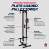 Titan Fitness 84.5" Tall Wall Mounted Pulley Tower, 350 LB Capacity Plate-Loaded Cable Machine, Adjustable Trolly Height, Standard & Olympic Plate Compatibility, Dual D-Handles Included view 2